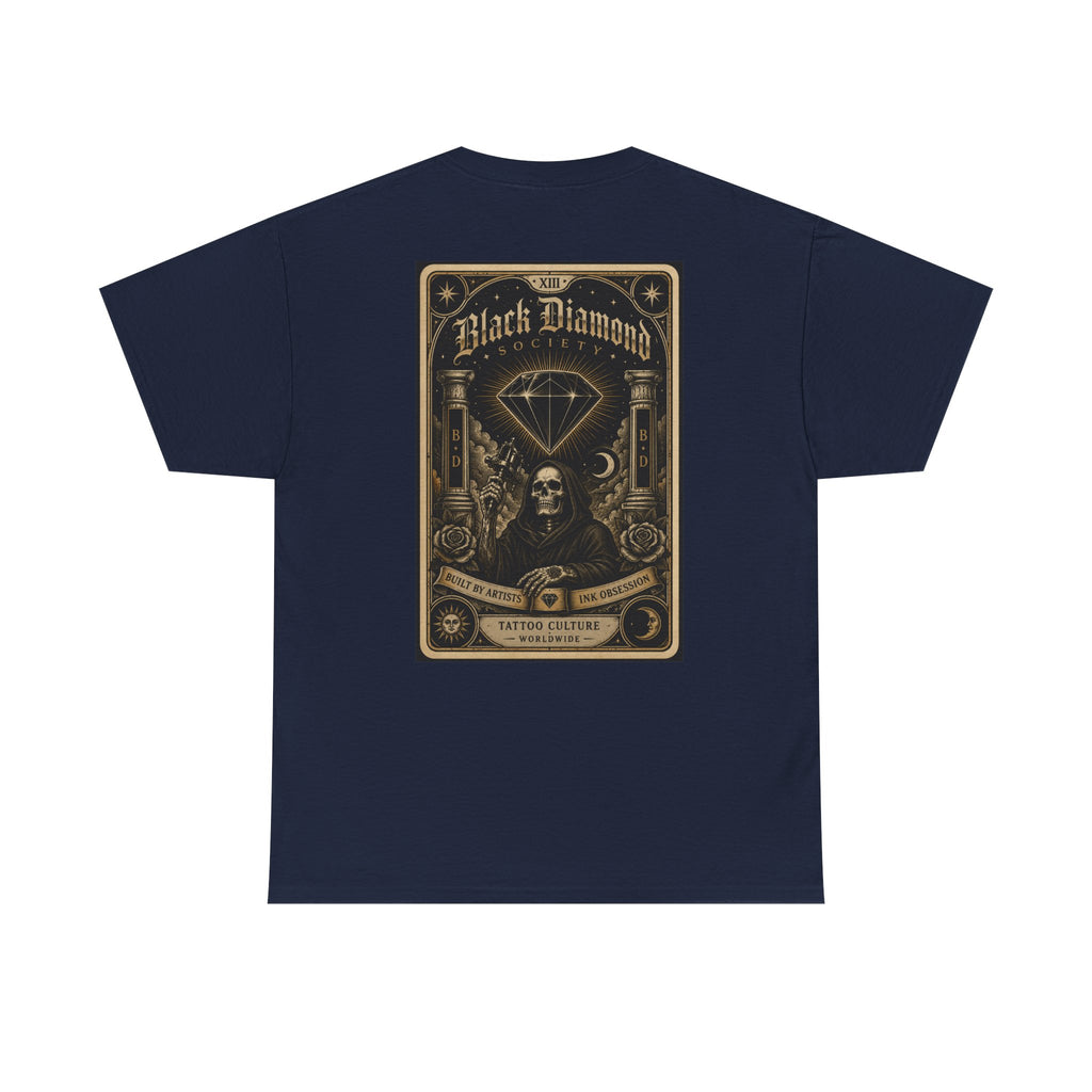 Vintage Black Diamond Graphic Tee — Skull & Gem Tattoo-Inspired Back Print