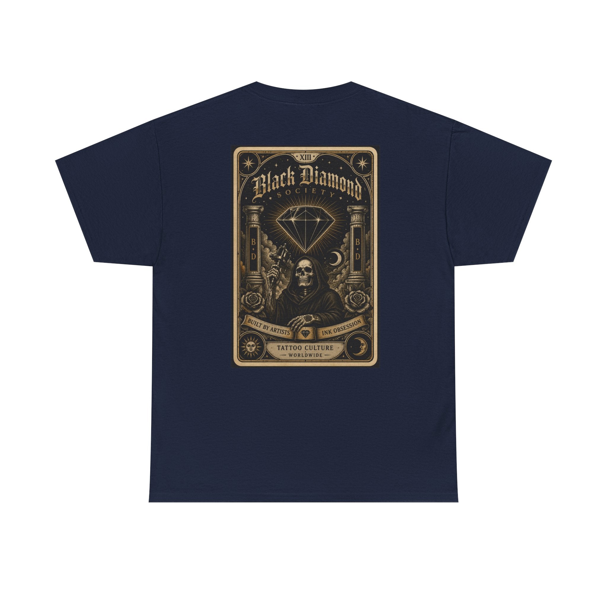 Vintage Black Diamond Graphic Tee — Skull & Gem Tattoo-Inspired Back Print