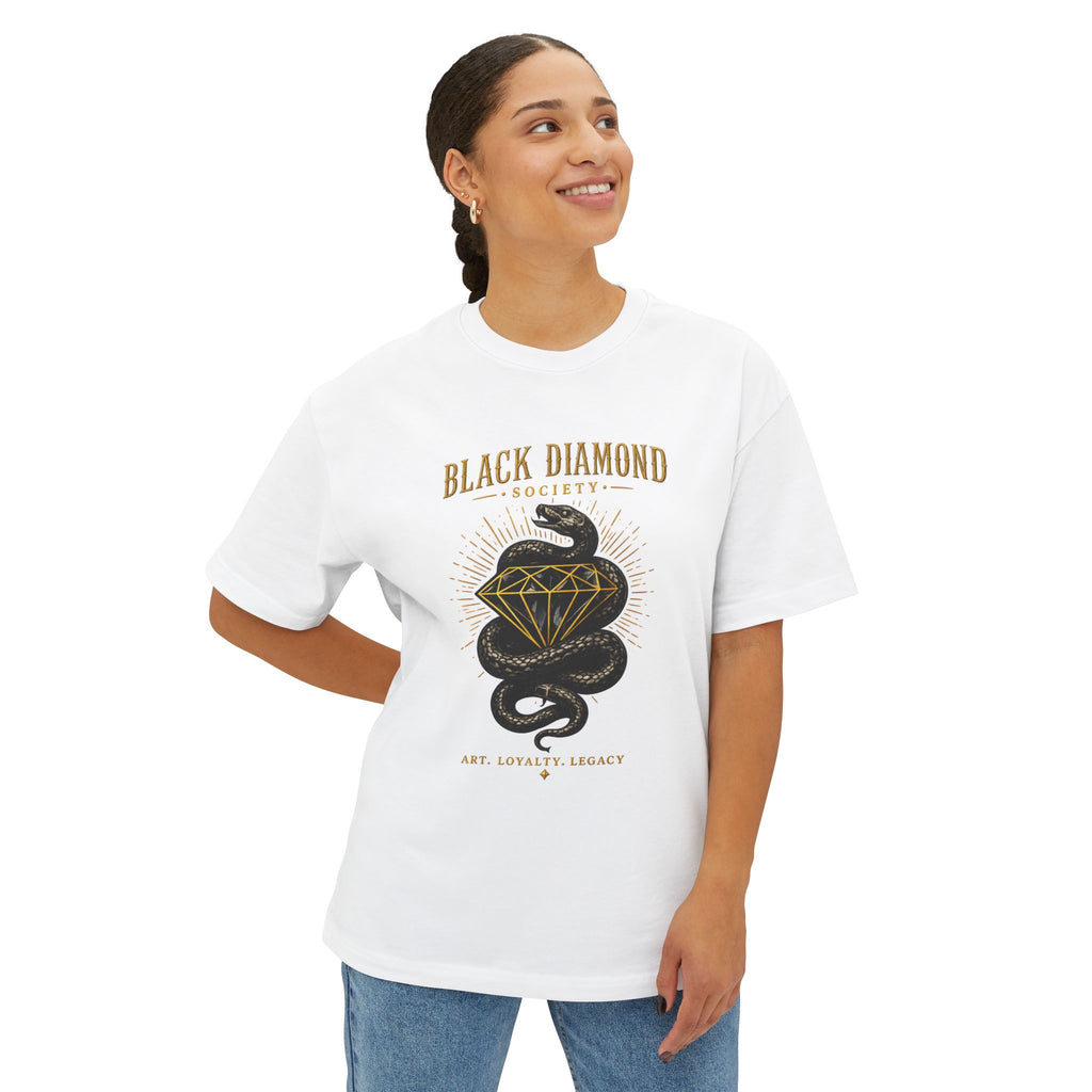 Black Diamond Society Snake Tee — Graphic Oversized Boxy T‑Shirt
