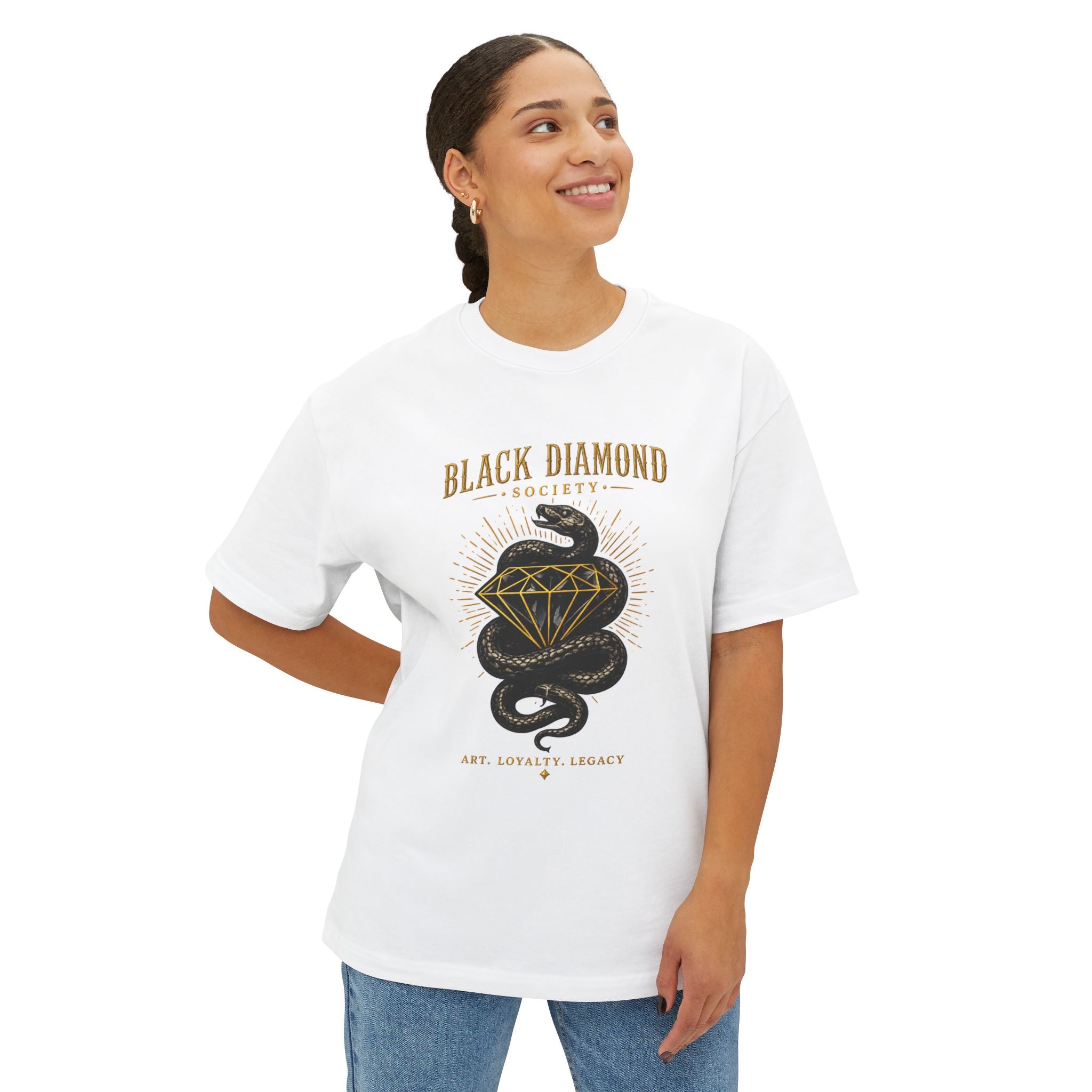 Black Diamond Society Snake Tee — Graphic Oversized Boxy T‑Shirt