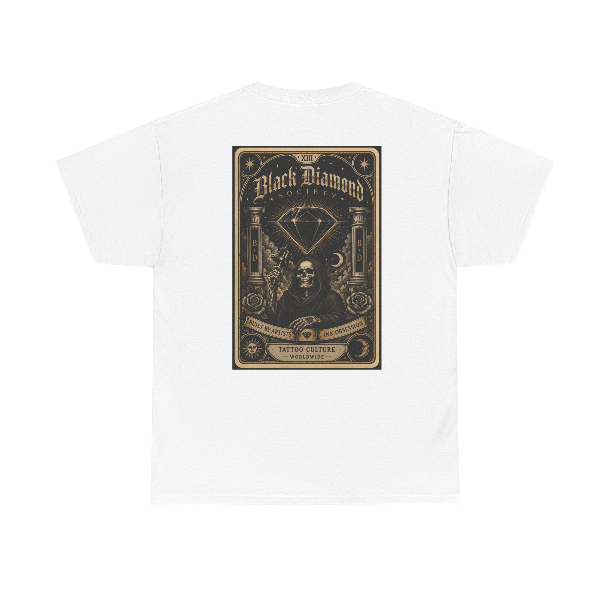 Vintage Black Diamond Graphic Tee — Skull & Gem Tattoo-Inspired Back Print