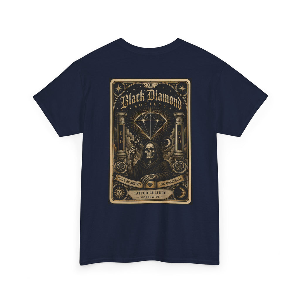 Vintage Black Diamond Graphic Tee — Skull & Gem Tattoo-Inspired Back Print