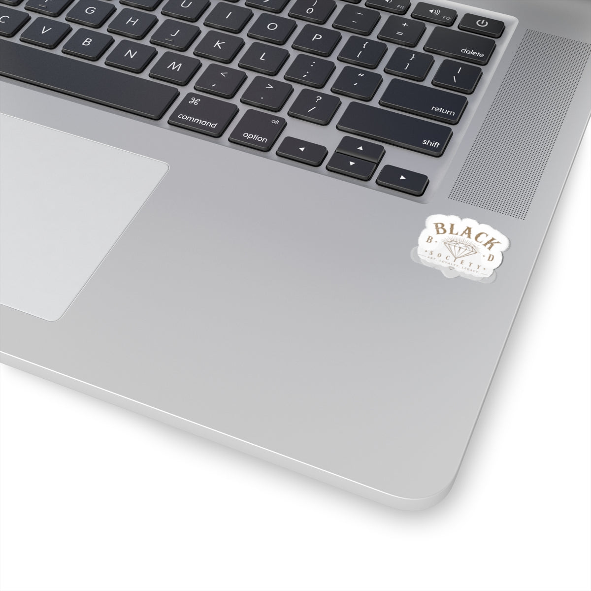 Black Diamond Society Kiss‑Cut Sticker — Small Vintage Logo Decal for Laptops & Water Bottles