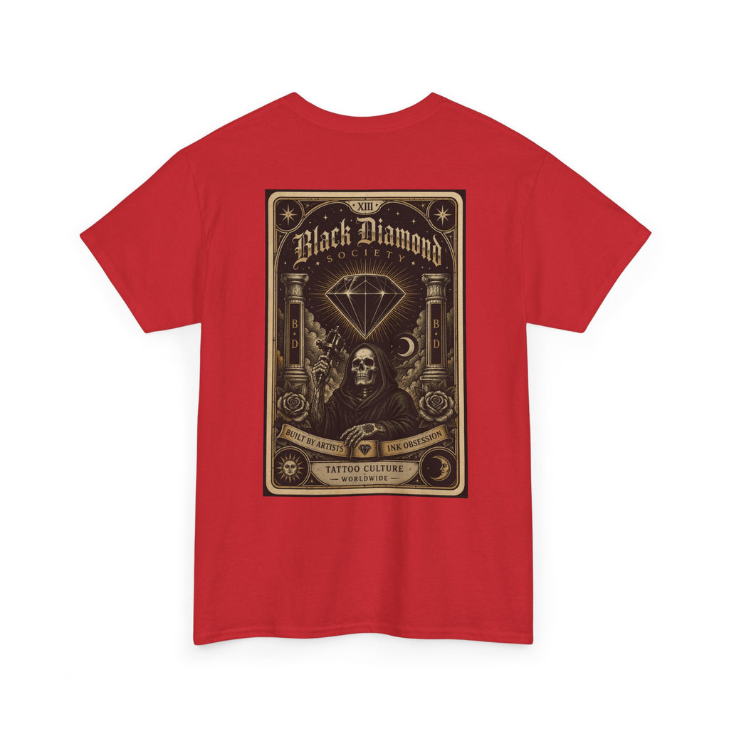 Vintage Black Diamond Graphic Tee — Skull & Gem Tattoo-Inspired Back Print