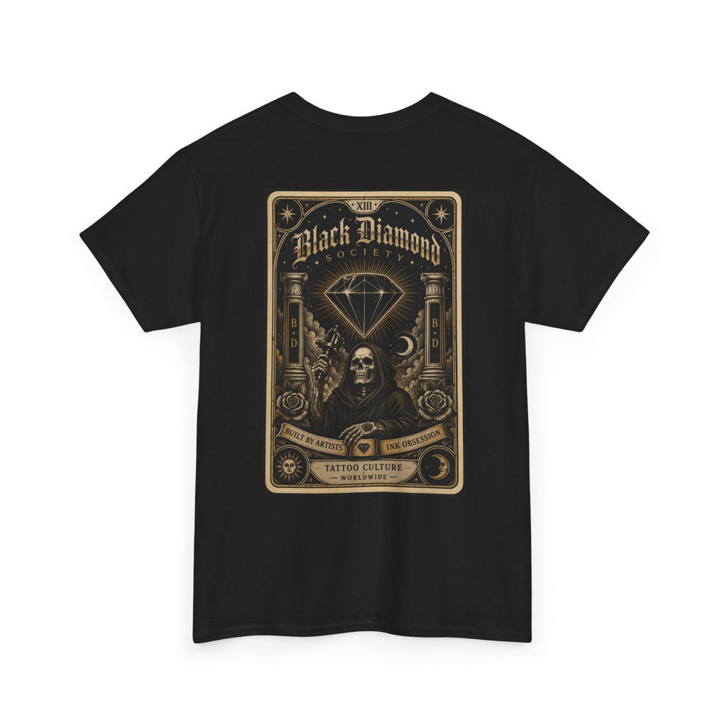 Vintage Black Diamond Graphic Tee — Skull & Gem Tattoo-Inspired Back Print