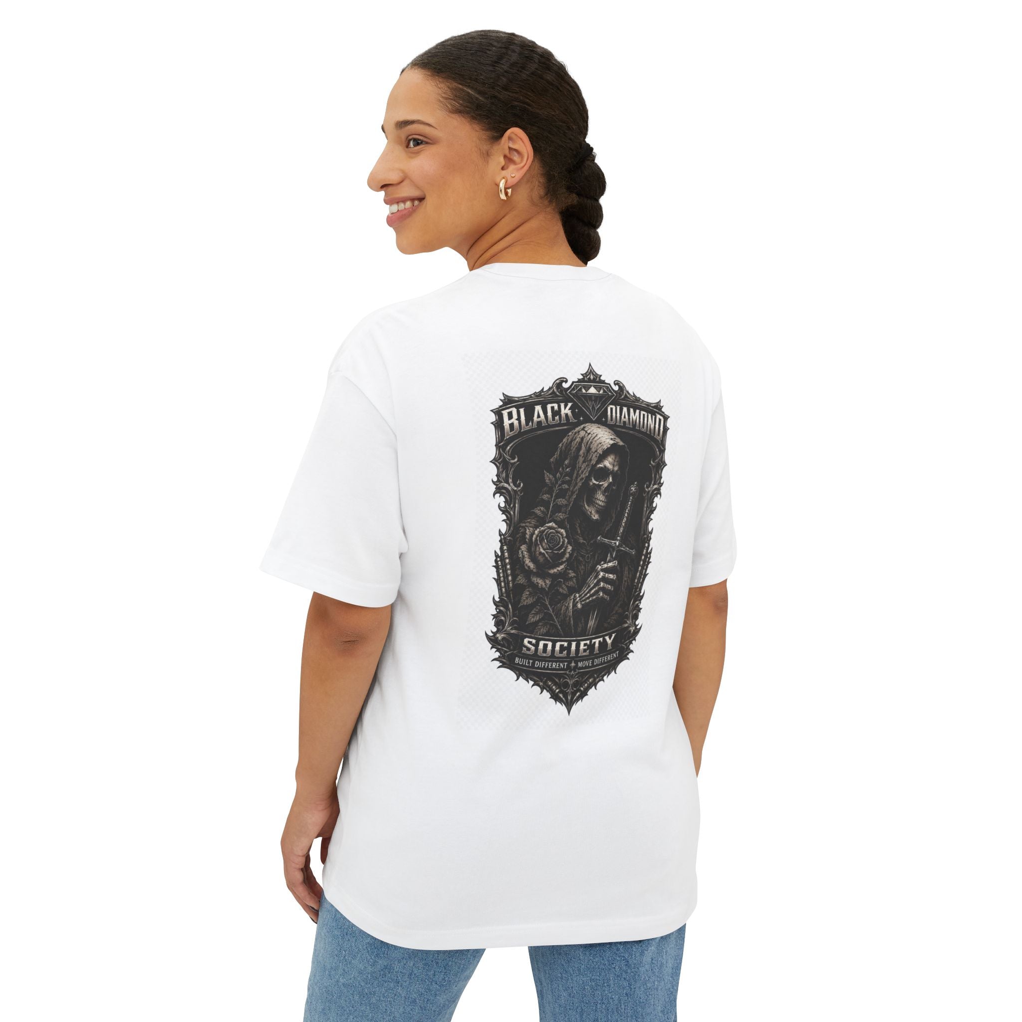 Reaper Graphic Tee — "Black Diamond Society" Oversized Boxy T‑Shirt