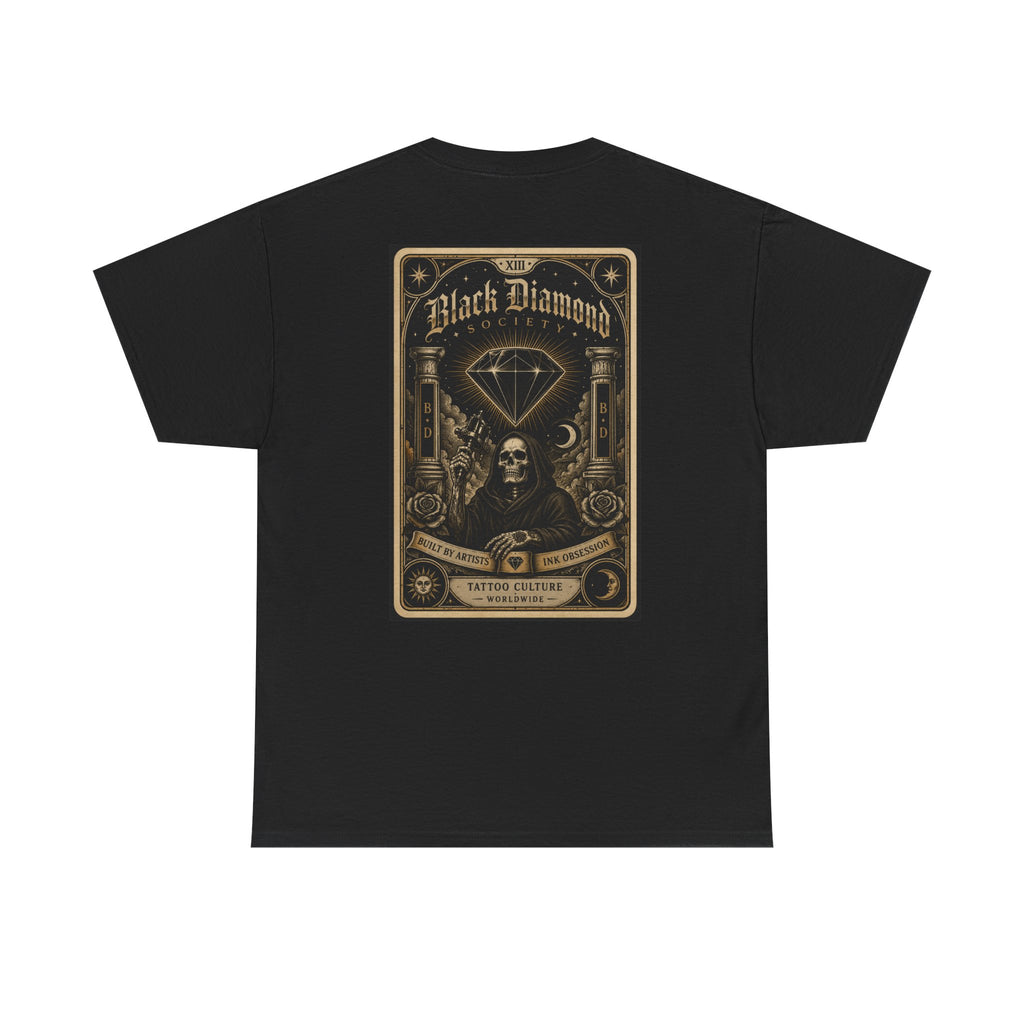 Vintage Black Diamond Graphic Tee — Skull & Gem Tattoo-Inspired Back Print